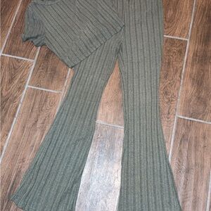 Ribbed Knit Jumpsuit in Olive Green